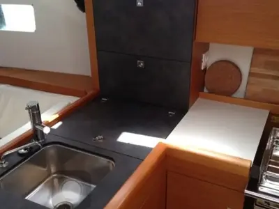Galley of Papatheo, a Jeanneau Sun Odyssey 349 sailboat at Municipal Unit of Lefkada, Greece