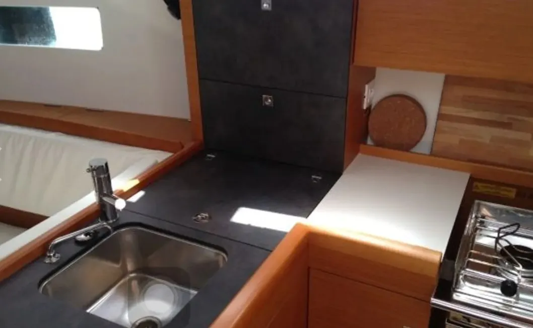 Galley of Papatheo, a Jeanneau Sun Odyssey 349 sailboat at Municipal Unit of Lefkada, Greece