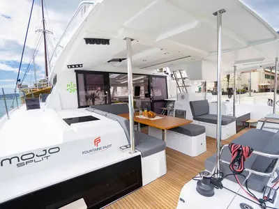 Deck of Mojo, a Fountaine Pajot Astrea 42 catamaran at Grad Pula, Croatia