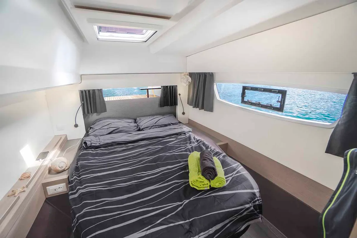 Cabin on Mojo, a Fountaine Pajot Astrea 42 catamaran at Grad Pula, Croatia