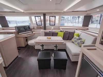 Salon of Mojo, a Fountaine Pajot Astrea 42 catamaran at Grad Pula, Croatia
