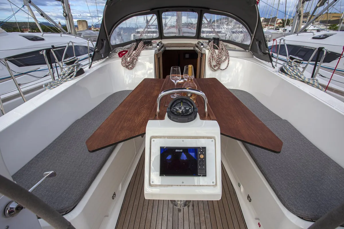 Cockpit of Bavaria Cruiser 41, a sailboat at Zadar, Croatia