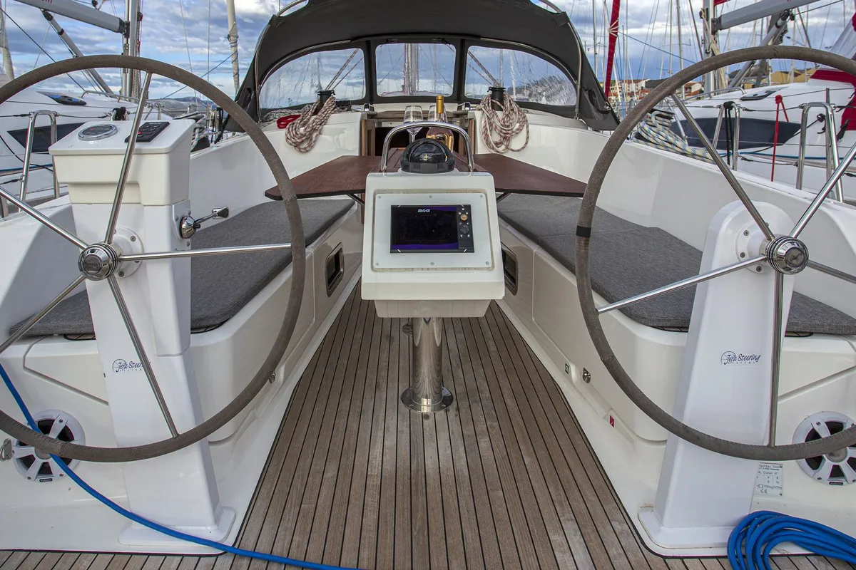 Cockpit of Bavaria Cruiser 41, a sailboat at Zadar, Croatia