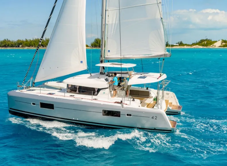 Exterior view of No Name: Forward Cabin #1 (Cabin Charter 2 pax) FULLY CREWED, ALL EXPENSES, a Lagoon 42 catamaran at Munici…
