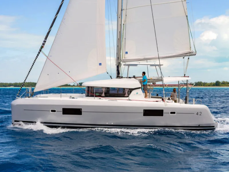 Exterior view of No Name: Forward Cabin #1 (Cabin Charter 2 pax) FULLY CREWED, ALL EXPENSES, a Lagoon 42 catamaran at Munici…