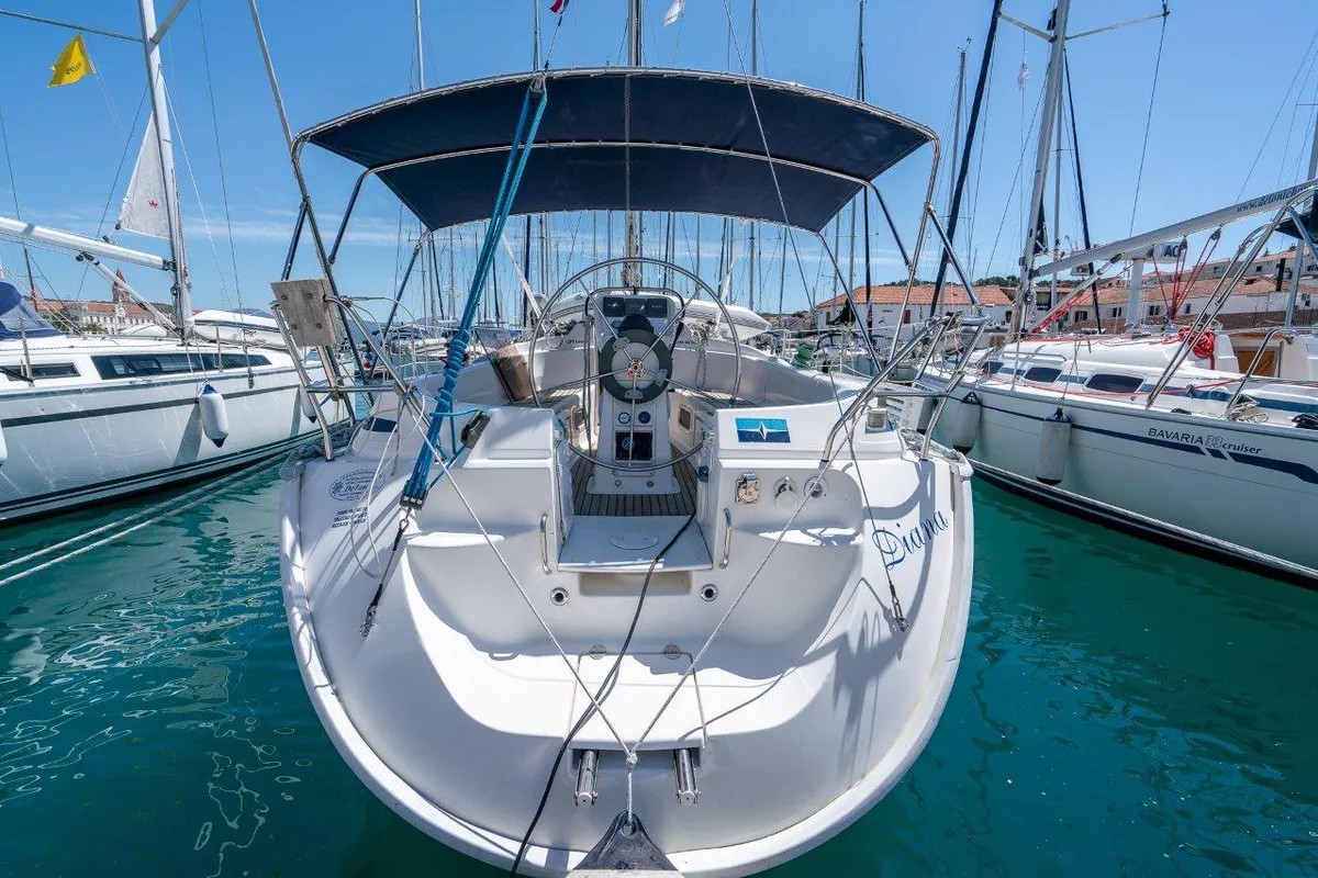 Exterior view of Lady Di, a Bavaria 36 Cruiser sailboat at Grad Trogir, Croatia