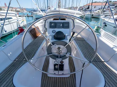 Cockpit of Lady Di, a Bavaria 36 Cruiser sailboat at Grad Trogir, Croatia