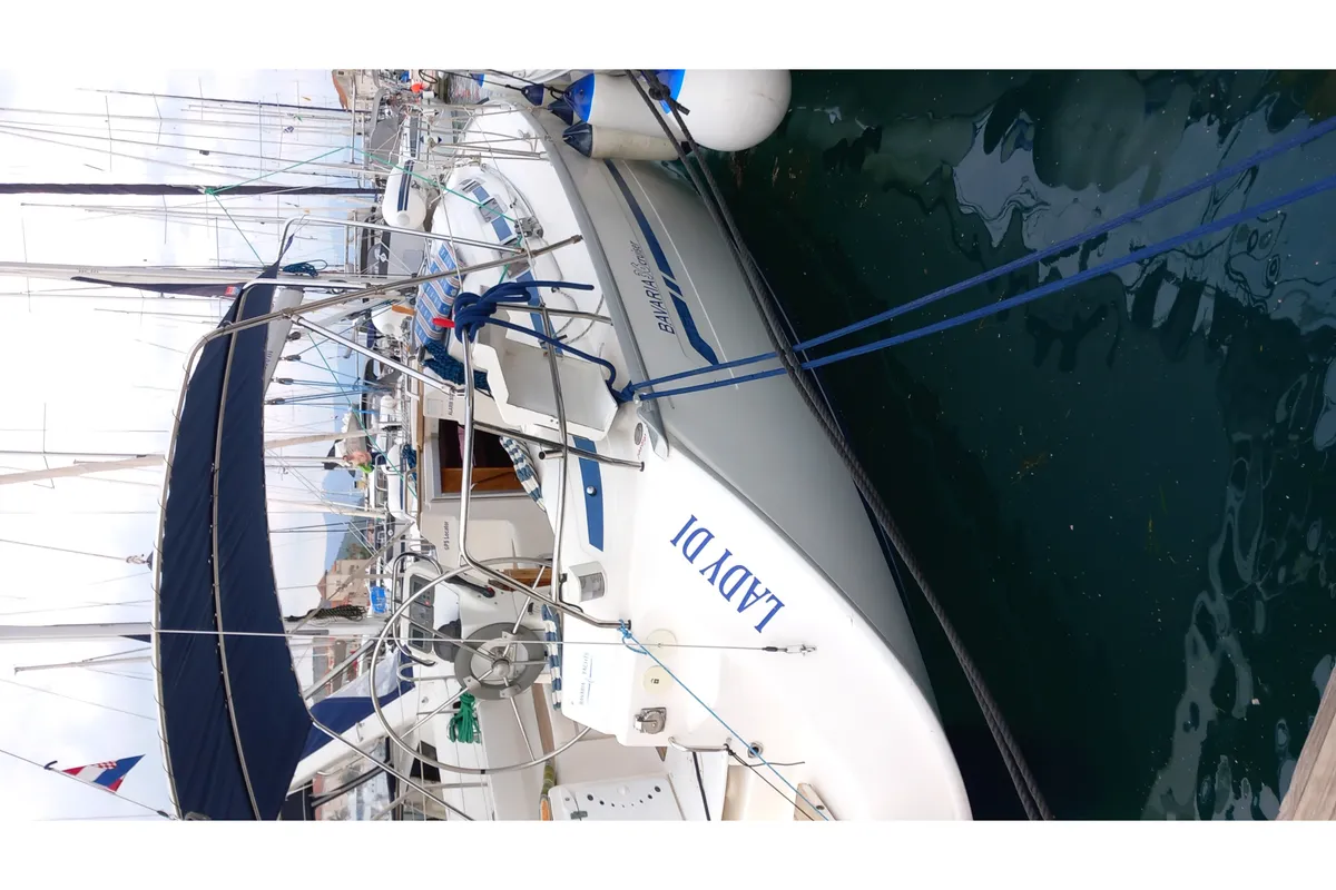 Exterior view of Lady Di, a Bavaria 36 Cruiser sailboat at Grad Trogir, Croatia