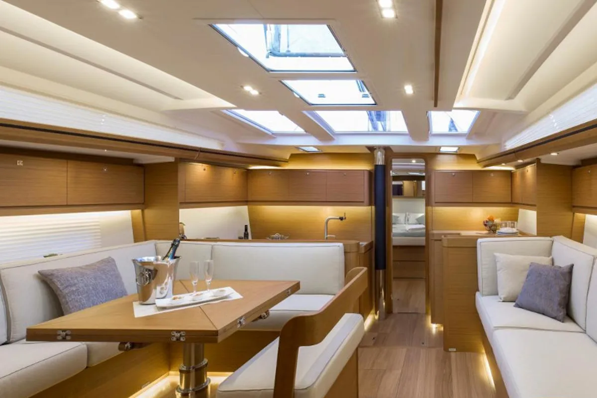 Salon of Warriors Tale, a Dufour 520 Grand Large sailboat at Kalkara, Malta