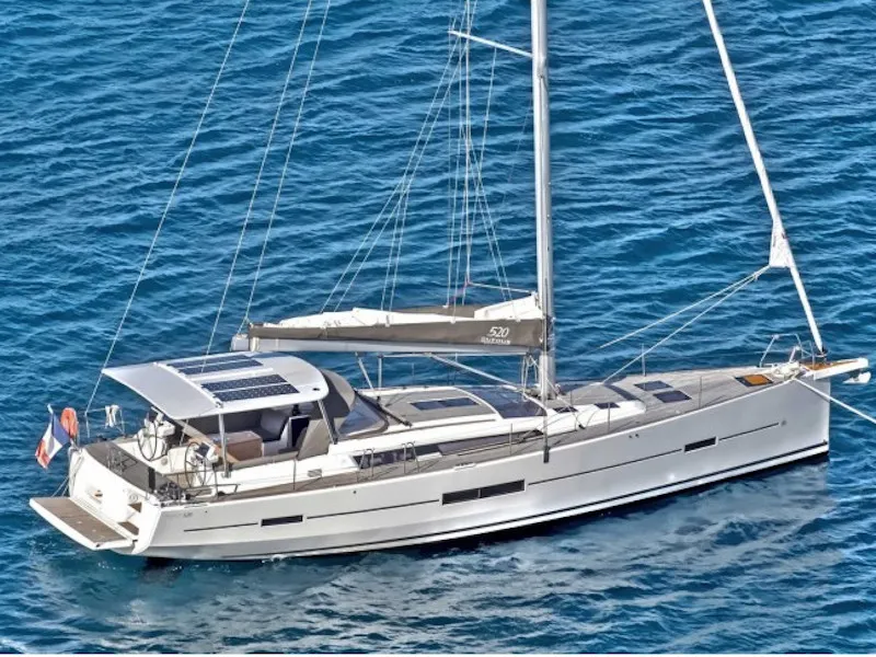 Exterior view of Warriors Tale, a Dufour 520 Grand Large sailboat at Kalkara, Malta