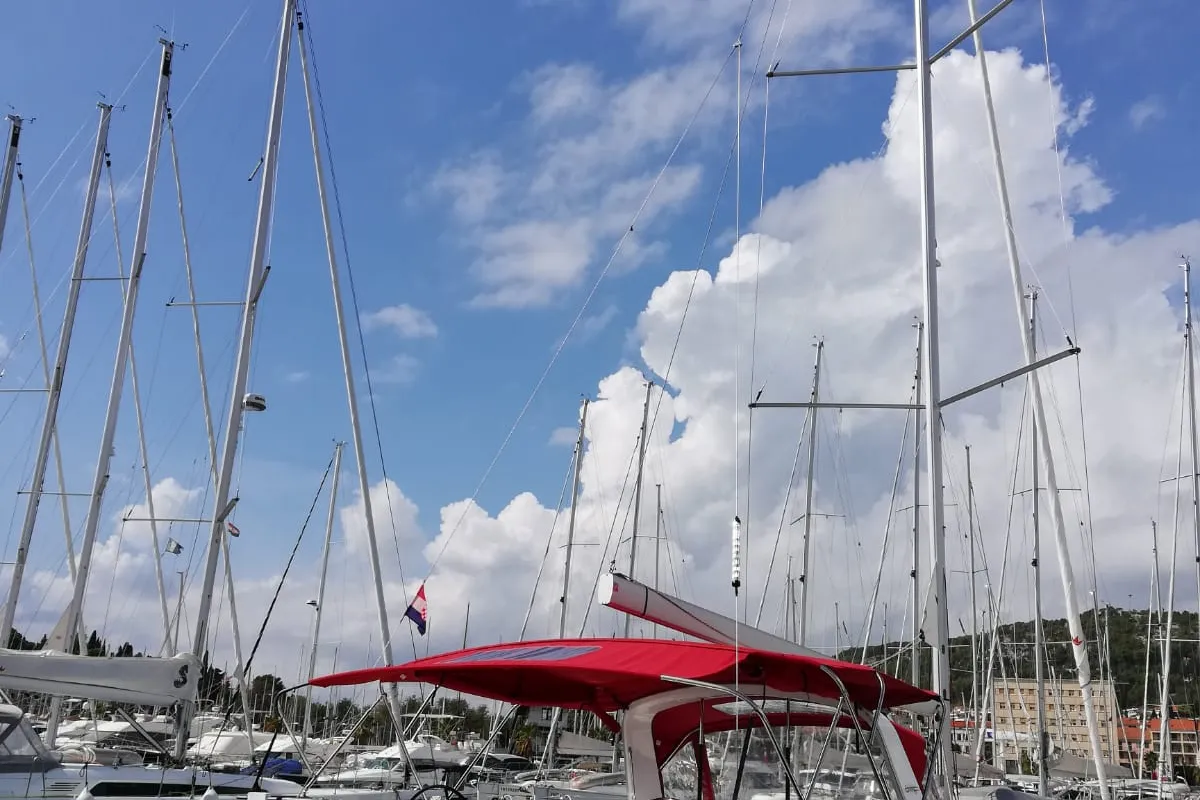 Exterior view of Andiamo, a Beneteau Oceanis 46.1 sailboat at Athens, Greece