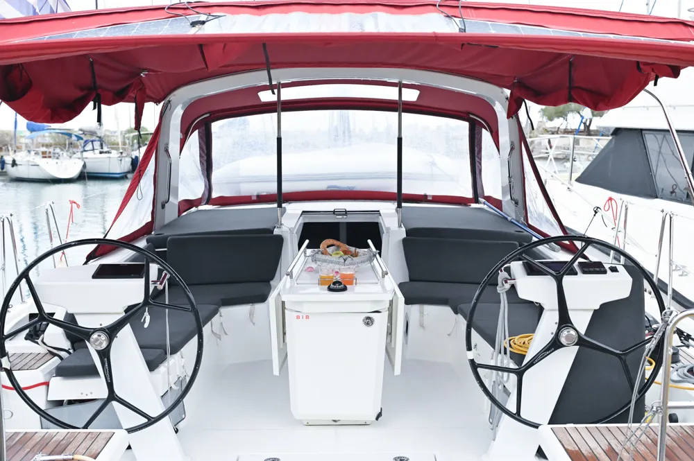 Cockpit of Andiamo, a Beneteau Oceanis 46.1 sailboat at Athens, Greece