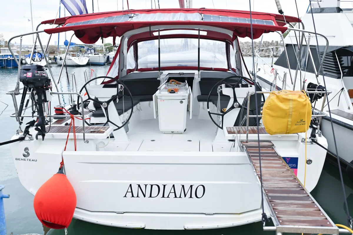 Exterior view of Andiamo, a Beneteau Oceanis 46.1 sailboat at Athens, Greece