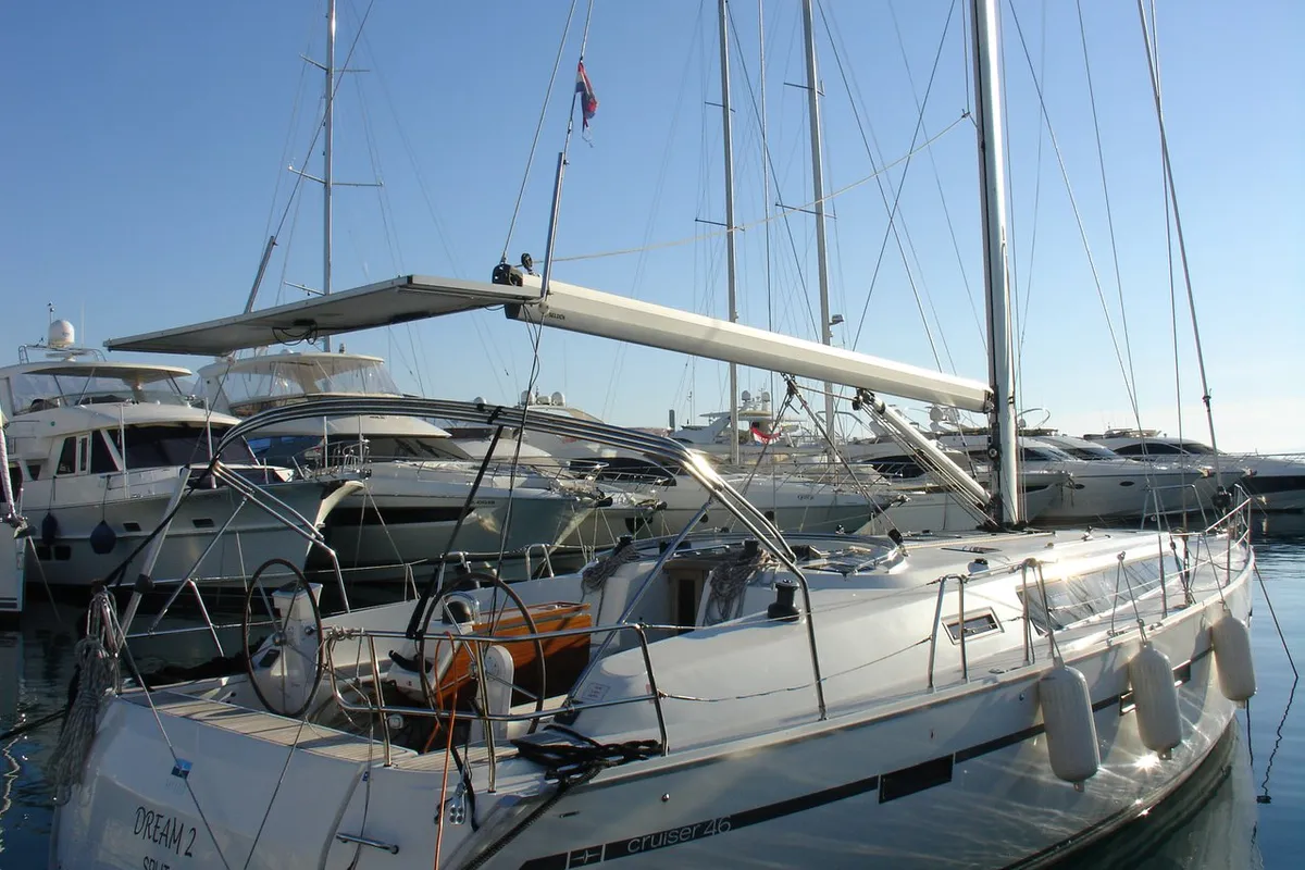 Exterior view of Dream 2, a Bavaria Cruiser 46 sailboat at Split, Croatia