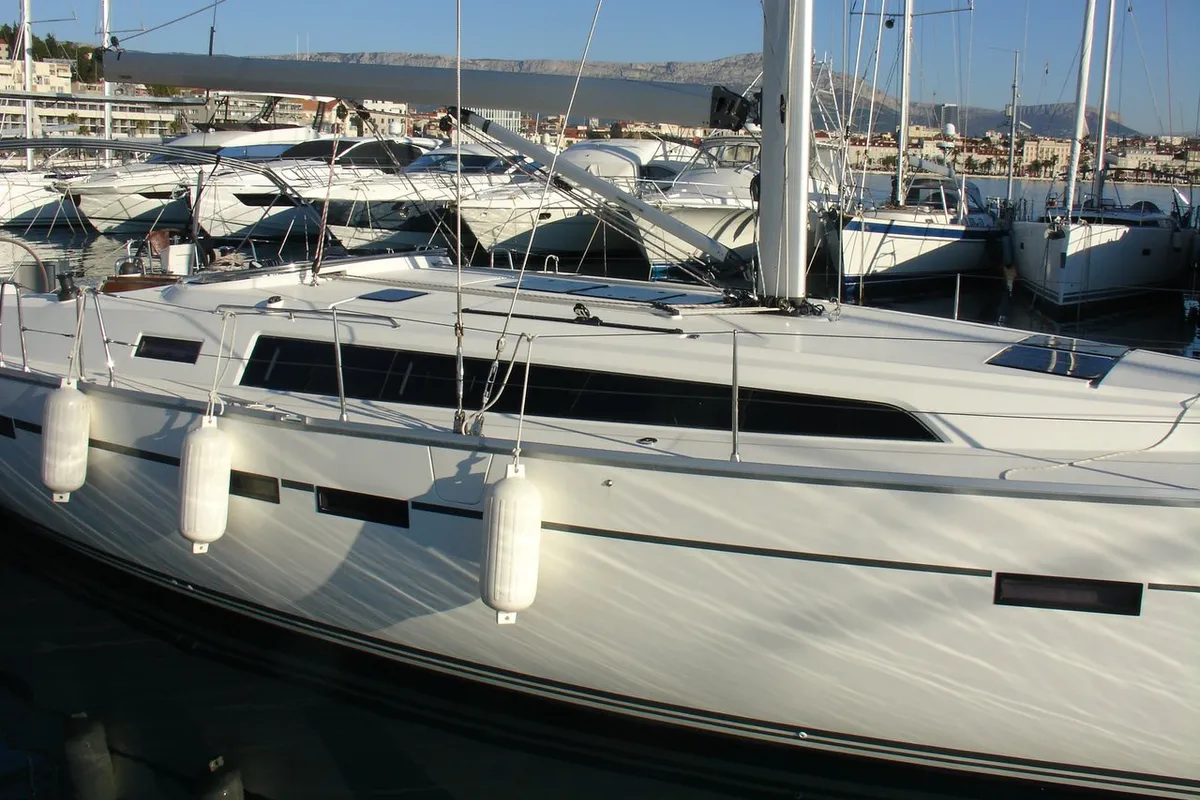 Exterior view of Dream 2, a Bavaria Cruiser 46 sailboat at Split, Croatia