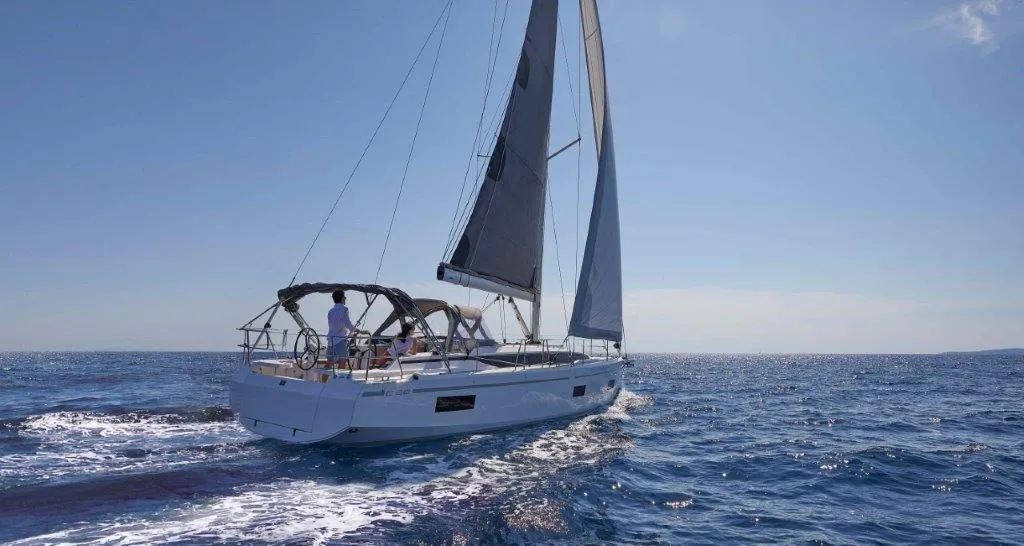 Exterior view of Sunny Day, a Bavaria C38 sailboat at Punat, Croatia