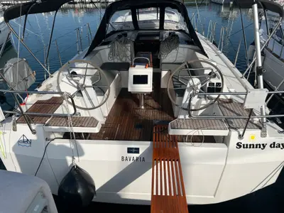 Cockpit of Sunny Day, a Bavaria C38 sailboat at Punat, Croatia