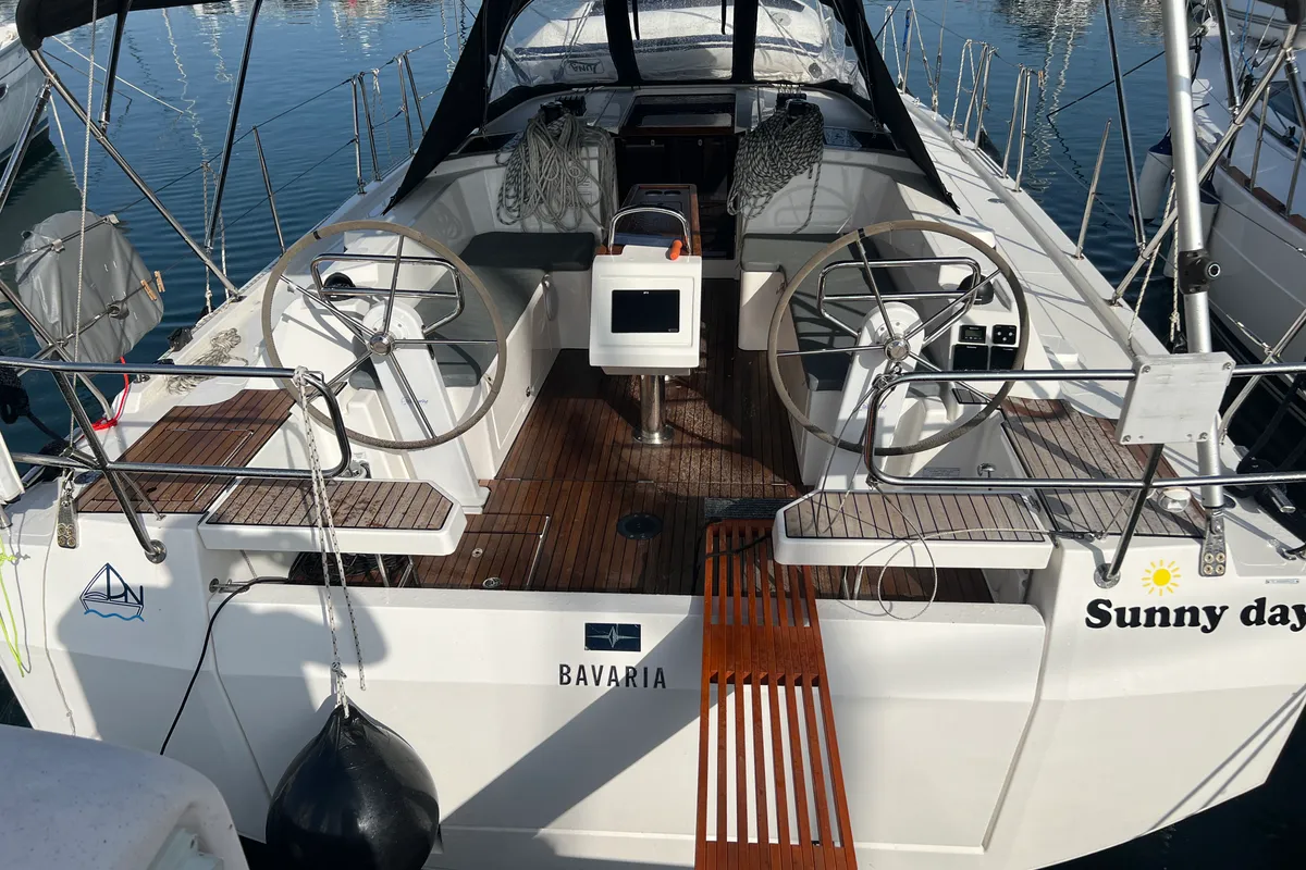 Cockpit of Sunny Day, a Bavaria C38 sailboat at Punat, Croatia