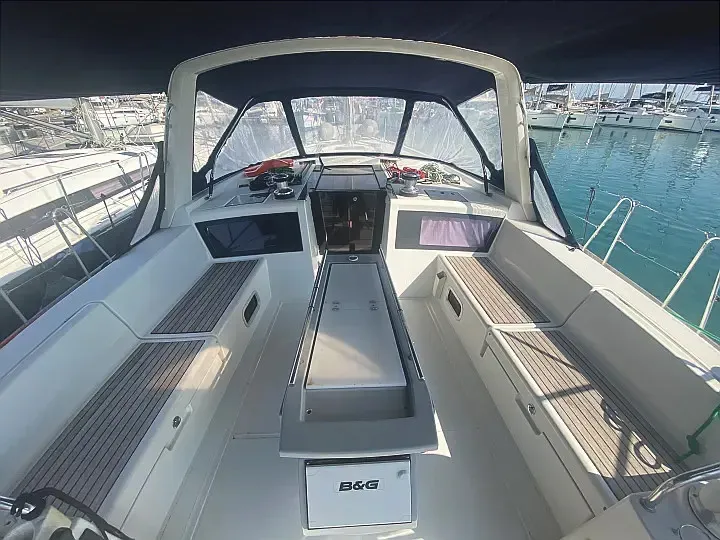 Cockpit of Bandol, a Beneteau Oceanis 48 sailboat at Municipality of Kalamata, Greece