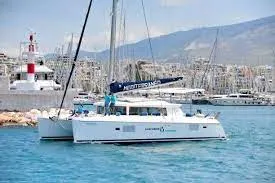 Exterior view of Amelia, a Lagoon 420 catamaran at Volos, Greece
