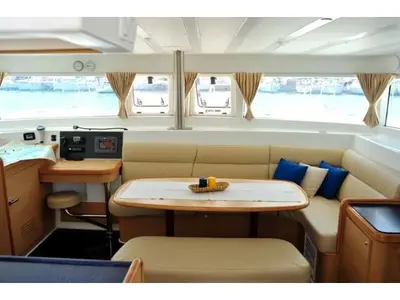 Salon of Amelia, a Lagoon 420 catamaran at Volos, Greece