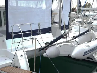 Deck of Amelia, a Lagoon 420 catamaran at Volos, Greece