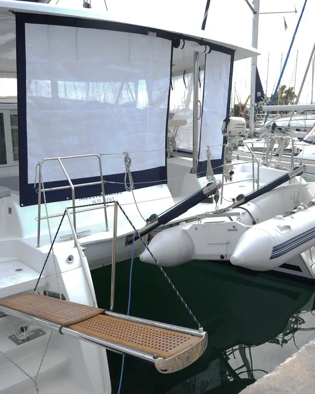 Deck of Amelia, a Lagoon 420 catamaran at Volos, Greece