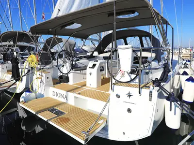 Cockpit of Diona, a Jeanneau Sun Odyssey 410 sailboat at Grad Biograd na Moru, Croatia