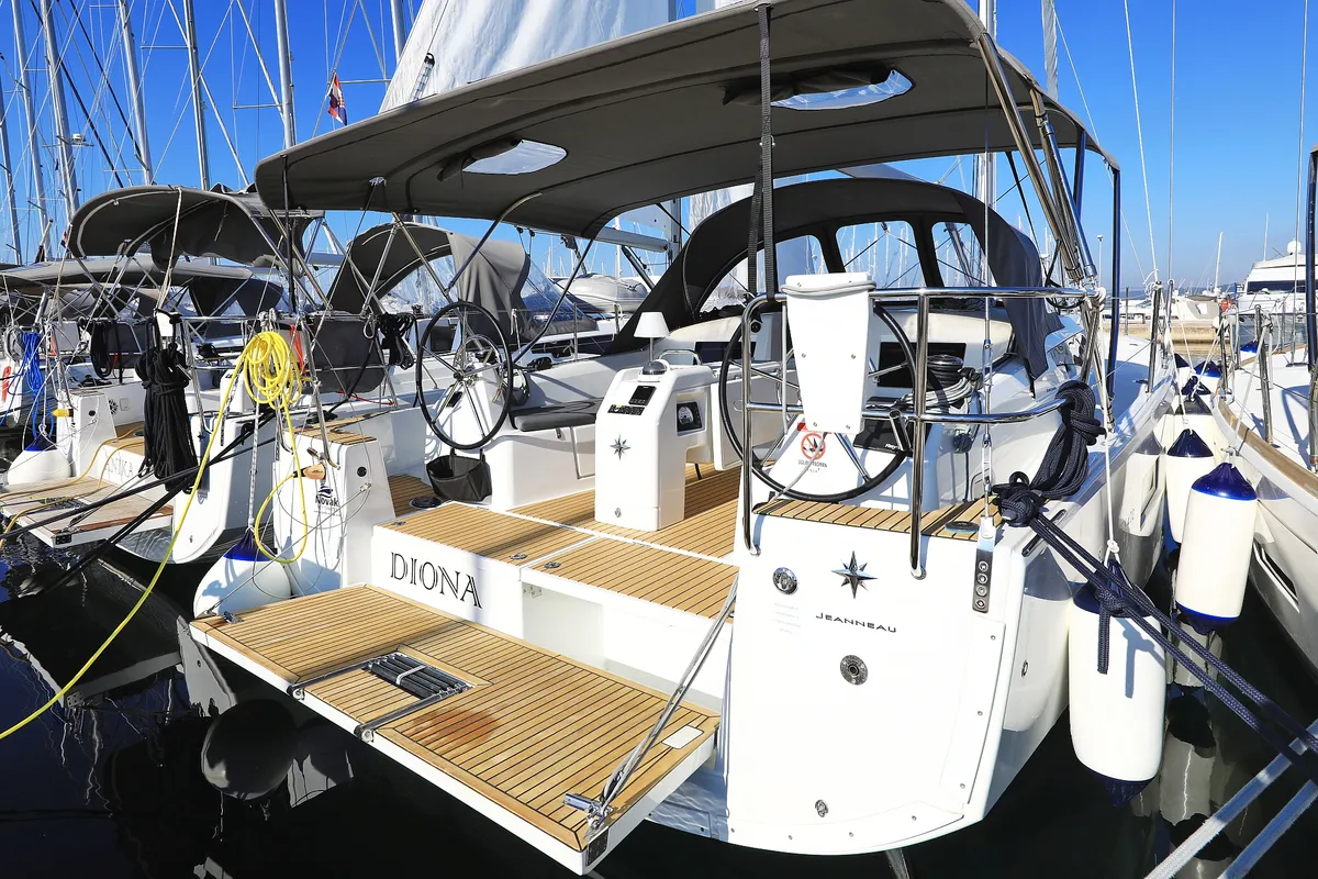 Cockpit of Diona, a Jeanneau Sun Odyssey 410 sailboat at Grad Biograd na Moru, Croatia
