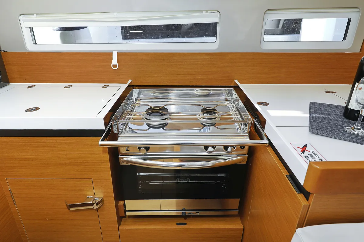 Galley of Diona, a Jeanneau Sun Odyssey 410 sailboat at Grad Biograd na Moru, Croatia