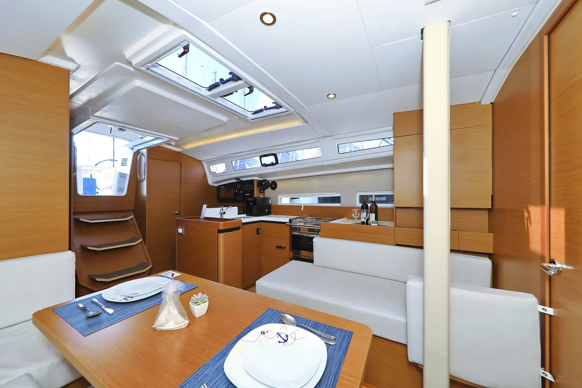 Salon of Diona, a Jeanneau Sun Odyssey 410 sailboat at Grad Biograd na Moru, Croatia