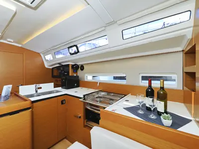 Galley of Diona, a Jeanneau Sun Odyssey 410 sailboat at Grad Biograd na Moru, Croatia