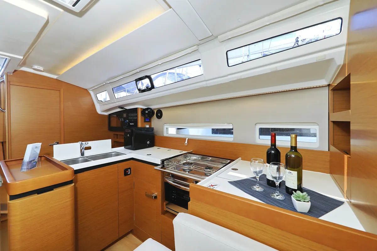 Galley of Diona, a Jeanneau Sun Odyssey 410 sailboat at Grad Biograd na Moru, Croatia