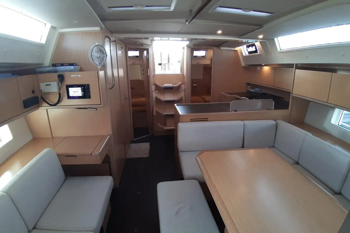 Salon of Southern Star, a Bavaria C45 sailboat at Mai Khao, Thailand