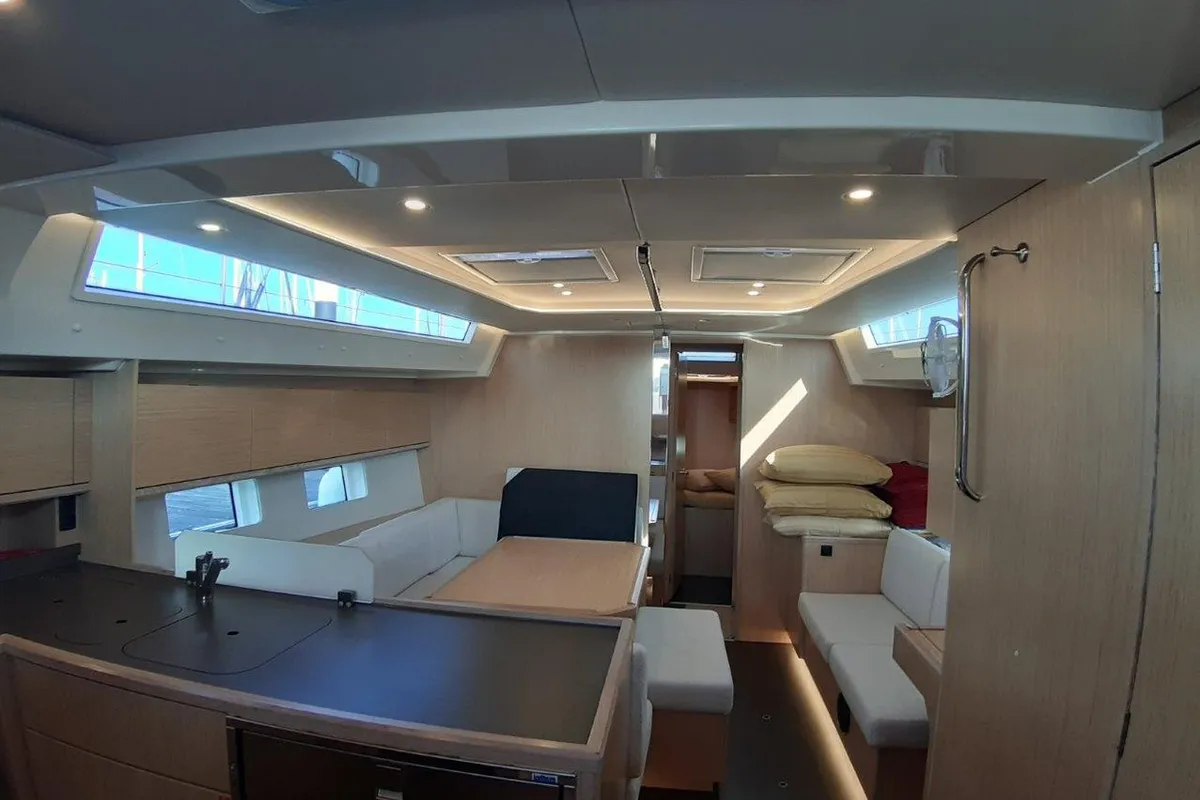 Salon of Southern Star, a Bavaria C45 sailboat at Mai Khao, Thailand