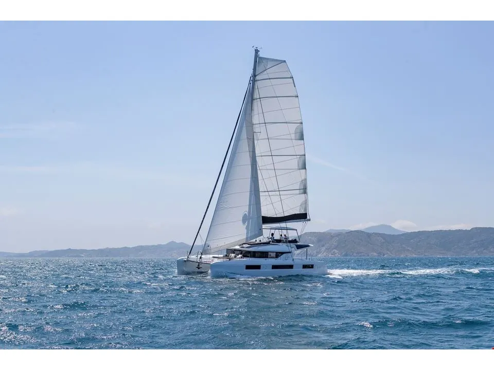 Exterior view of Nevera, a Lagoon 51 catamaran at Seget Donji, Croatia