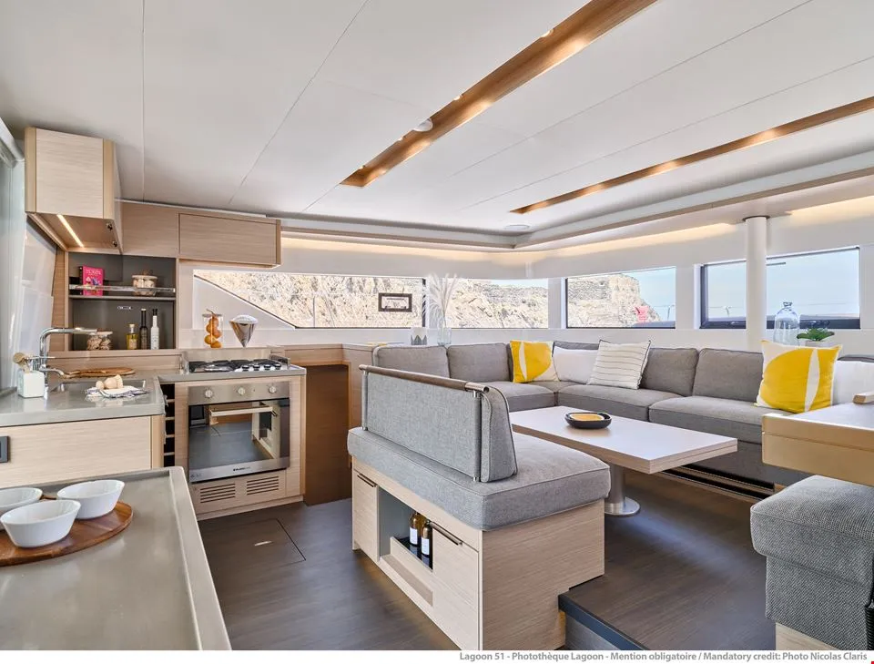 Salon of Nevera, a Lagoon 51 catamaran at Seget Donji, Croatia