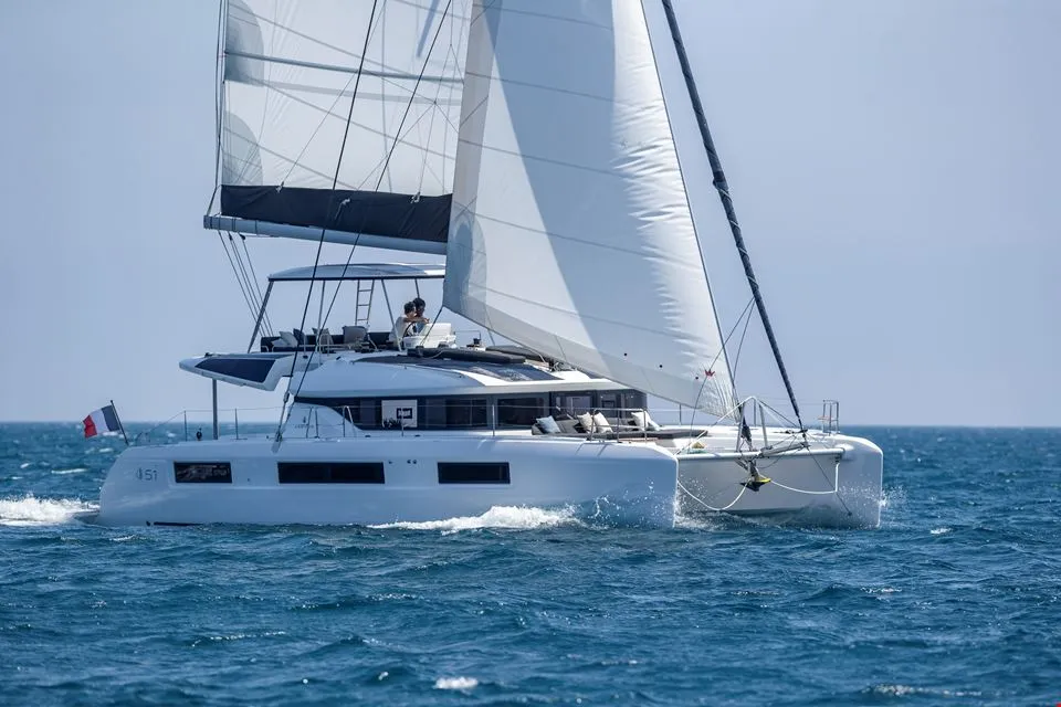 Exterior view of Nevera, a Lagoon 51 catamaran at Seget Donji, Croatia