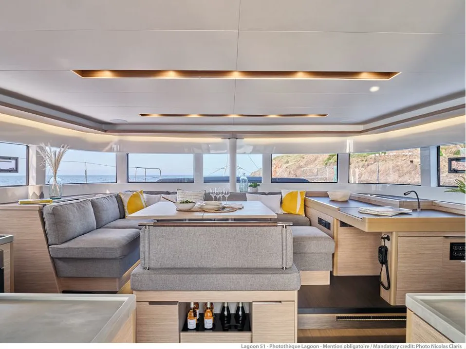 Salon of Nevera, a Lagoon 51 catamaran at Seget Donji, Croatia