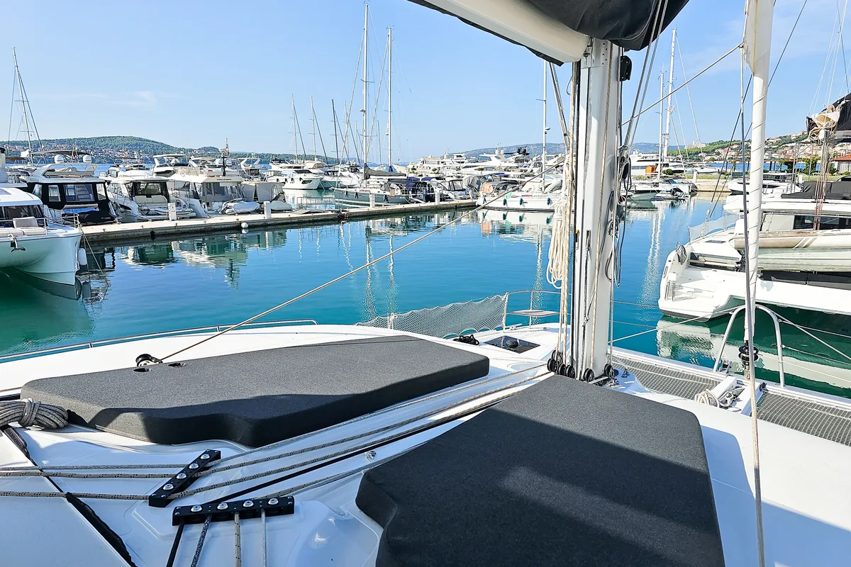 Deck of Nevera, a Lagoon 51 catamaran at Seget Donji, Croatia