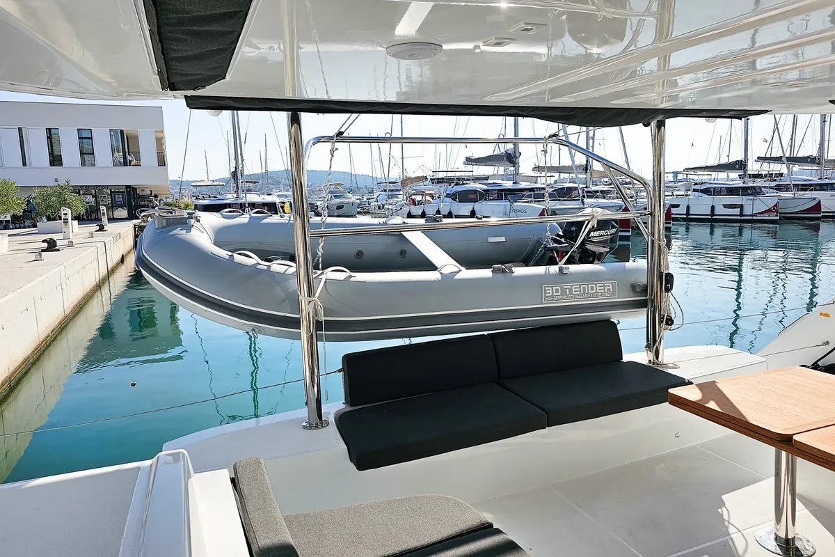 Deck of Nevera, a Lagoon 51 catamaran at Seget Donji, Croatia