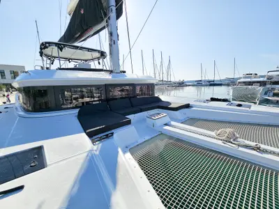 Deck of Nevera, a Lagoon 51 catamaran at Seget Donji, Croatia