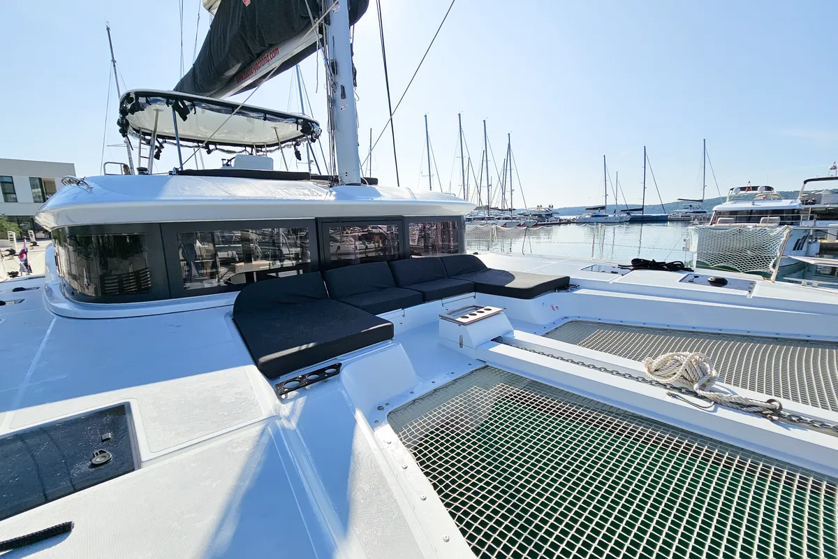Deck of Nevera, a Lagoon 51 catamaran at Seget Donji, Croatia