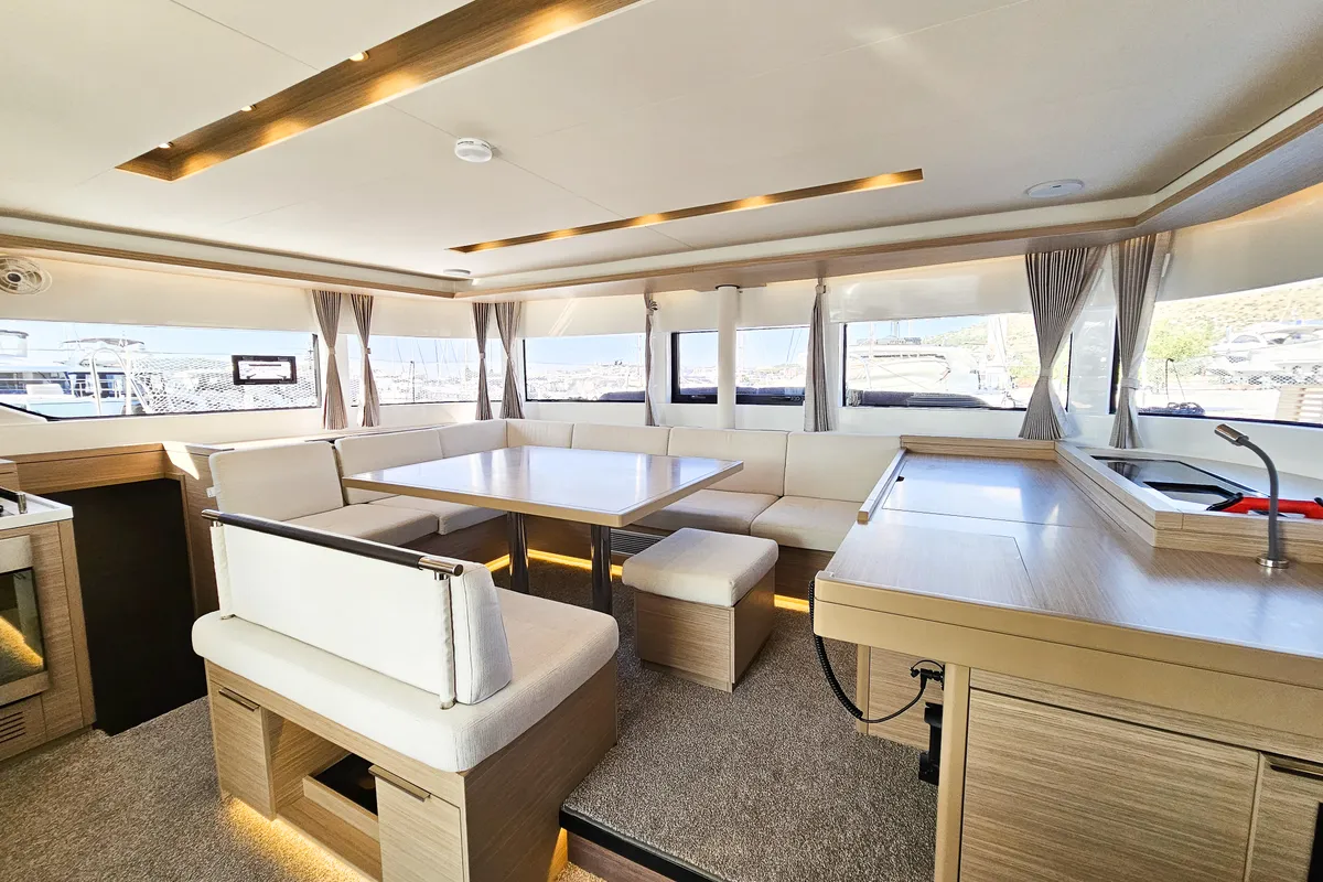 Salon of Nevera, a Lagoon 51 catamaran at Seget Donji, Croatia