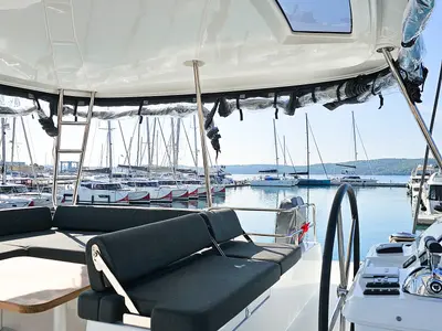Cockpit of Nevera, a Lagoon 51 catamaran at Seget Donji, Croatia