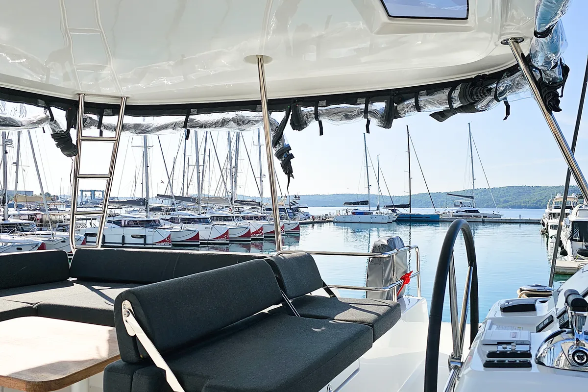 Cockpit of Nevera, a Lagoon 51 catamaran at Seget Donji, Croatia