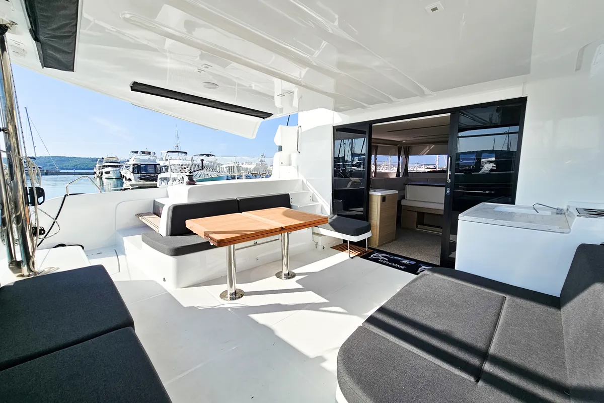 Deck of Nevera, a Lagoon 51 catamaran at Seget Donji, Croatia