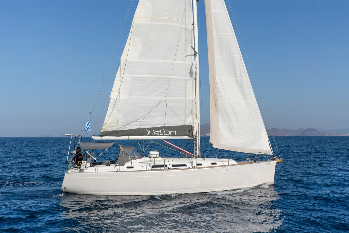 Exterior view of Flyer of Lorne, a Hanse 400 sailboat at Kos, Greece