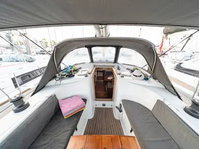 Deck of Flyer of Lorne, a Hanse 400 sailboat at Kos, Greece