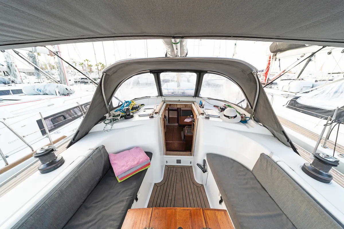 Deck of Flyer of Lorne, a Hanse 400 sailboat at Kos, Greece